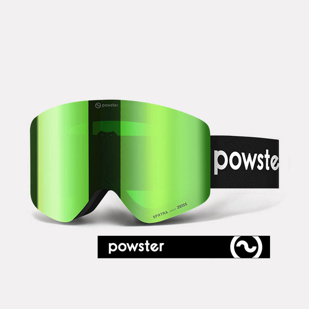 Powster Asteroid ZEISS Lens Ski Goggles Green Lenses With Black White Straps
